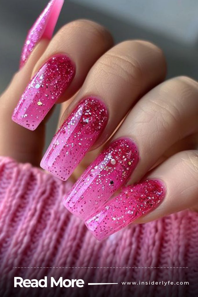 Barbie pink glitter nails