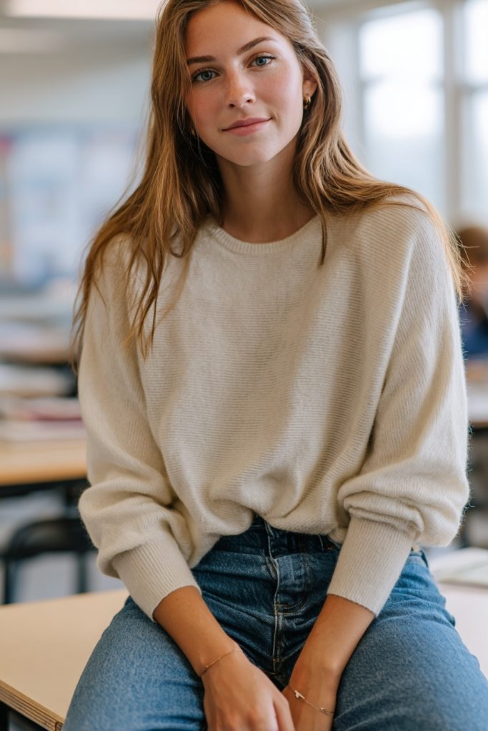 Comfortable jeans and Plain knit top