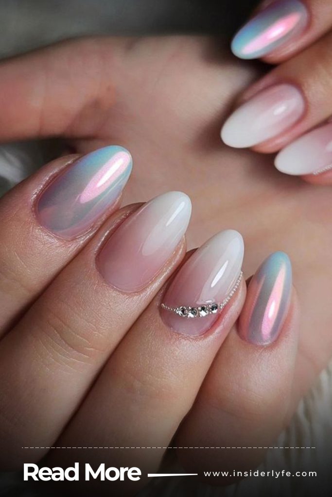 Cute chrome baby boomer nails