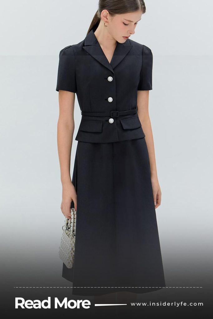 Fit and flare dress with a tailored blazer