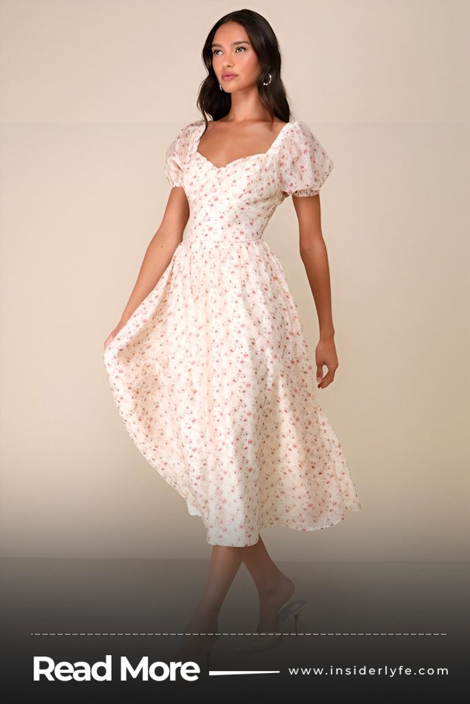 Floral Puff Midi Dress
