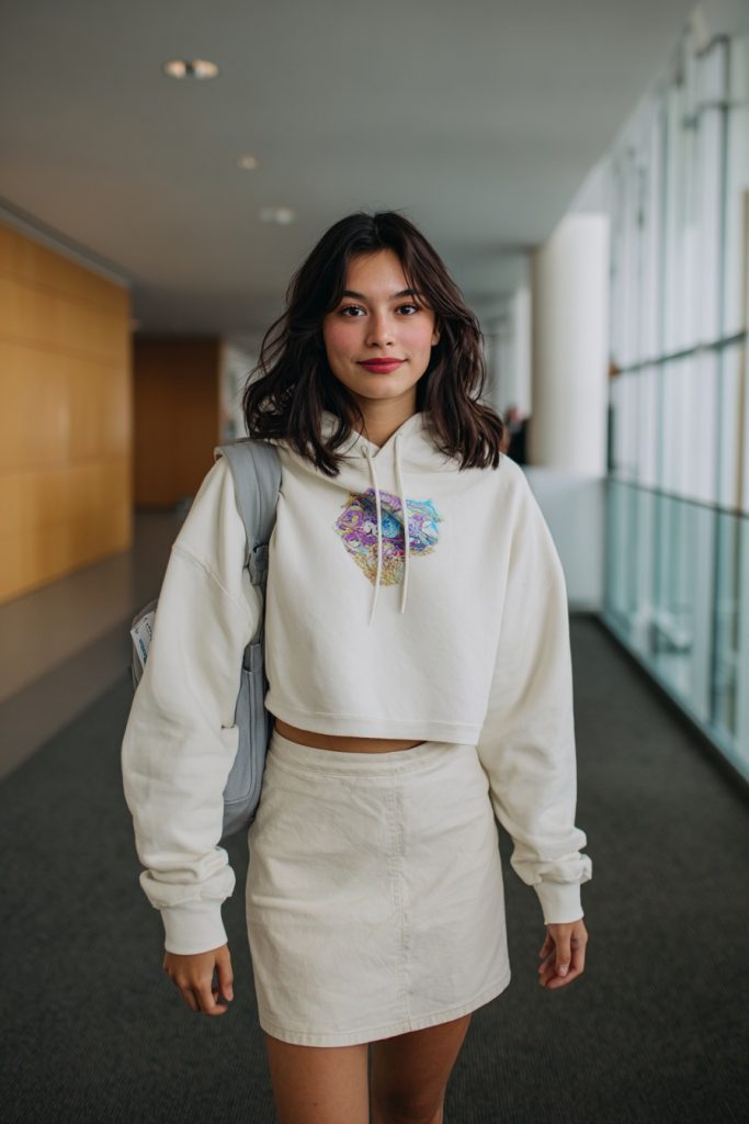 High waisted skirt and cropped hoodie