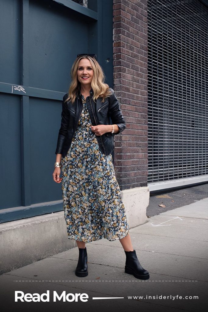 Leather Jacket and Floral Dress