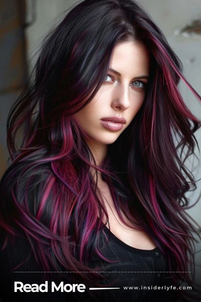 Magenta Highlights on Dark Red Hair