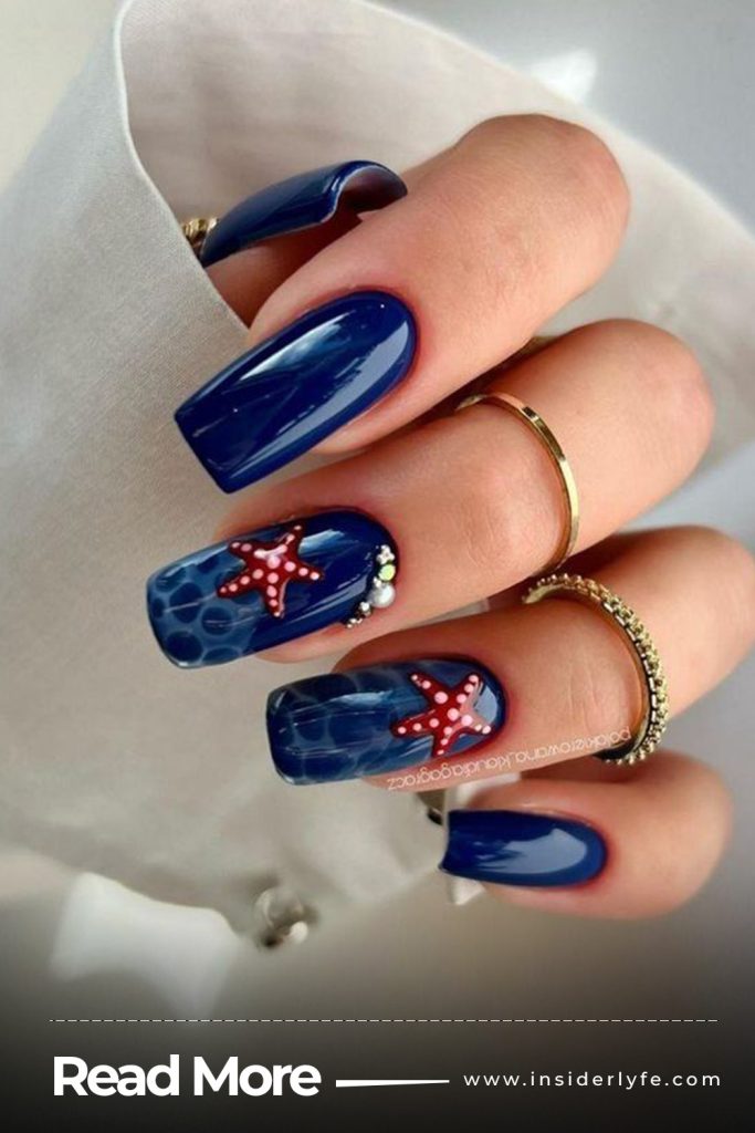 Navy summer beach nails