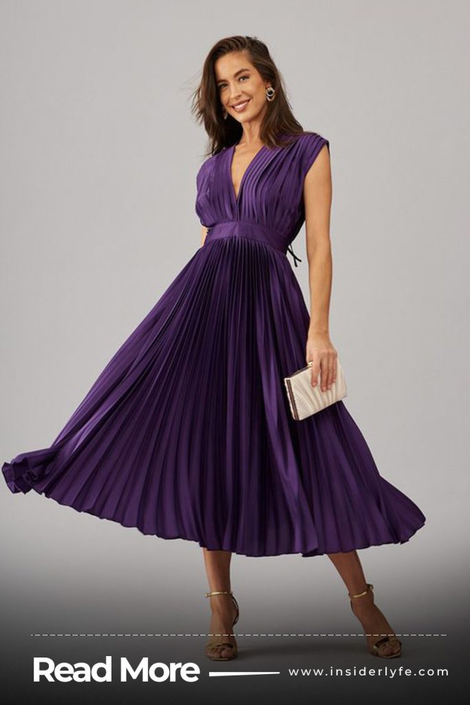 Pleated fit and flare midi dress