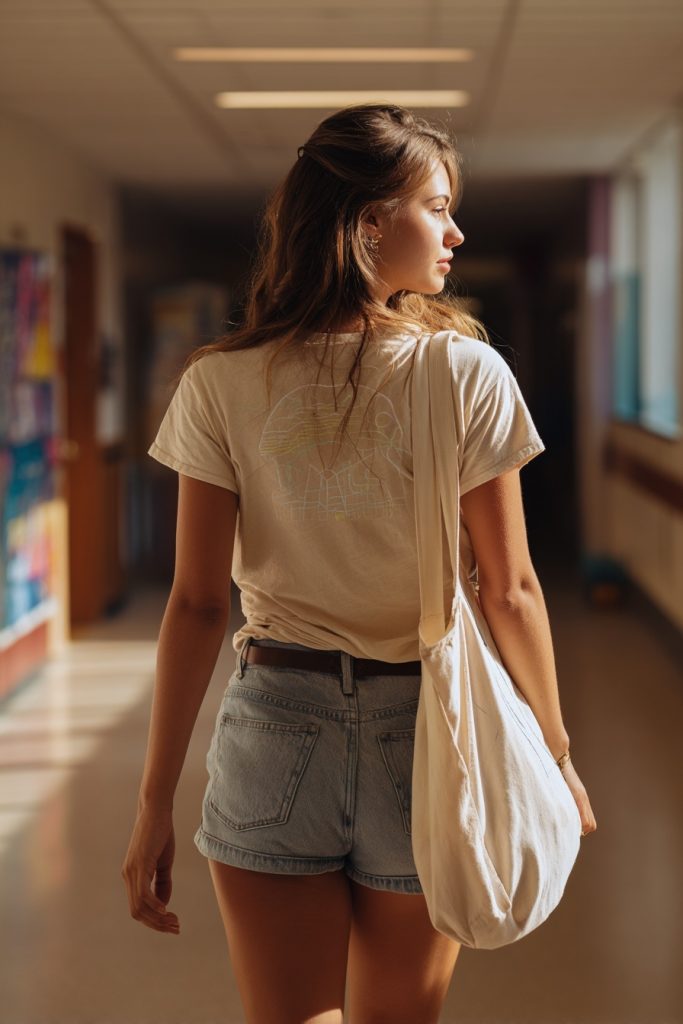 Printed T shirt and High waisted shorts