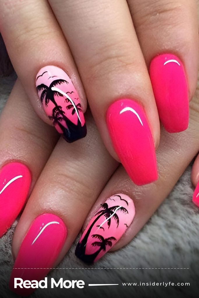 Simple pink palm tree nails