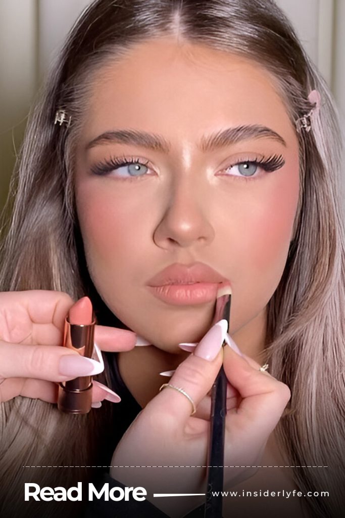 Soft Brown Liner and Peach Lips