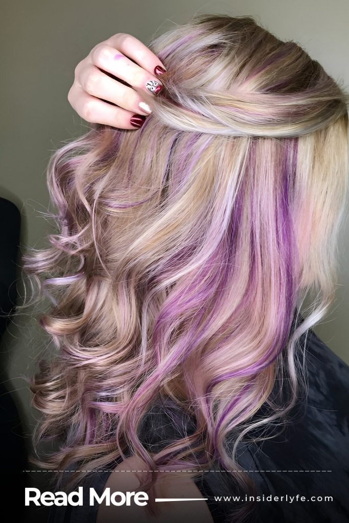 Soft Lilac Highlights on Golden Blonde Hair