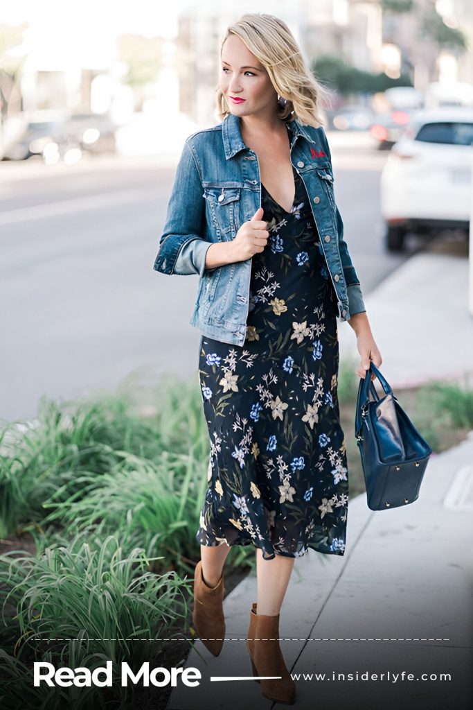 Spring Florals Midi Dress and Denim Jacket