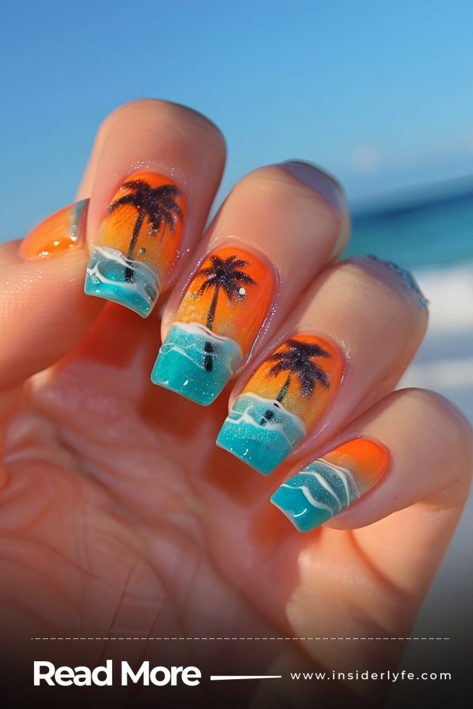 Tropical island vacation nails