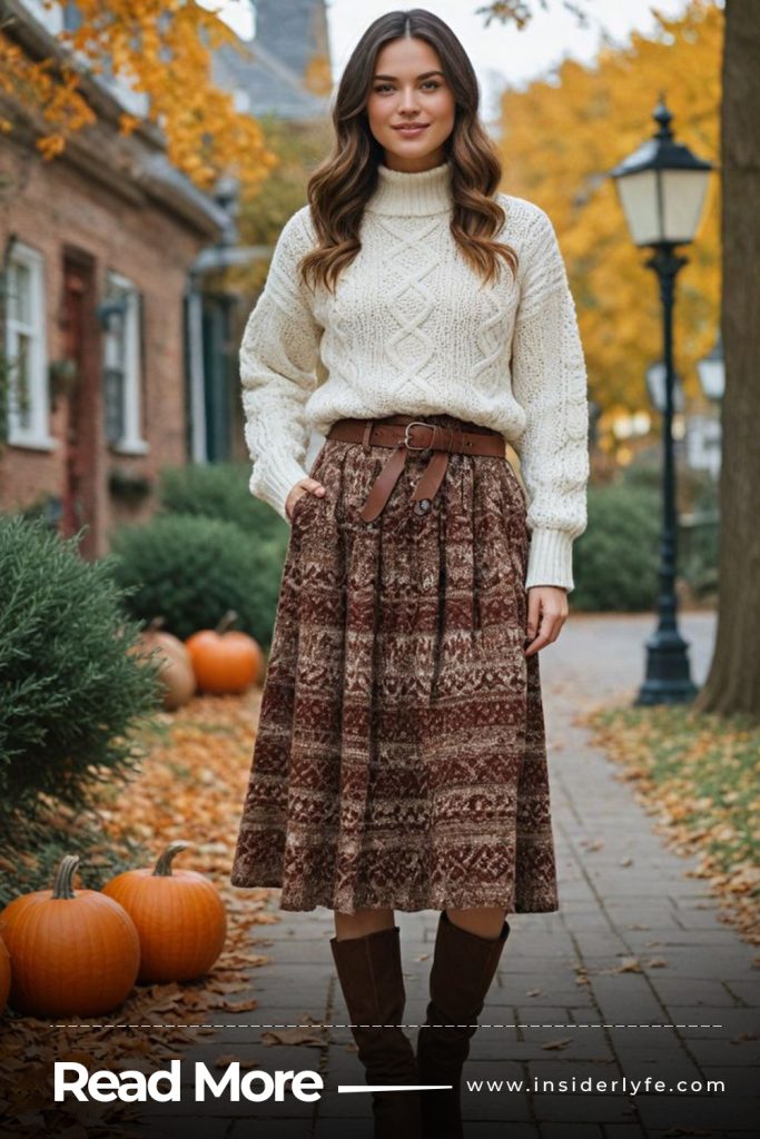 V Neck Sweater and A Line Skirt