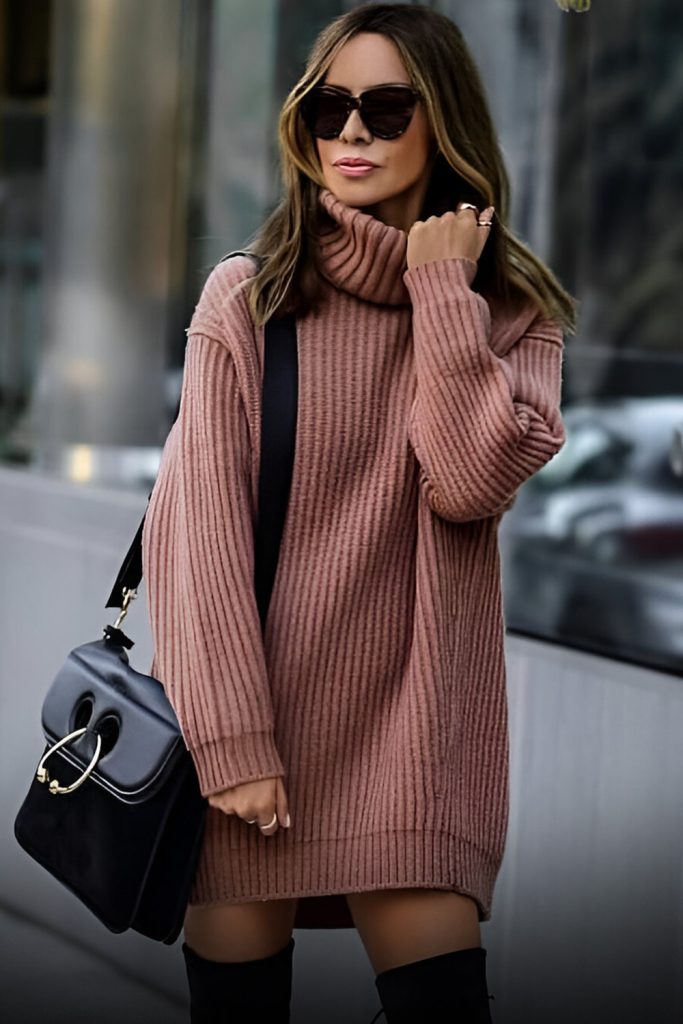 Oversized Sweater Dress with Knee High Boots
