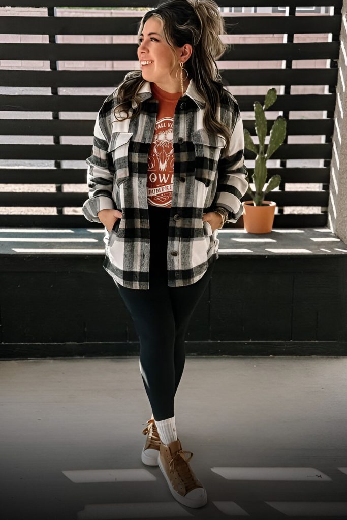 Plaid Shacket with Leggings & Combat Boots