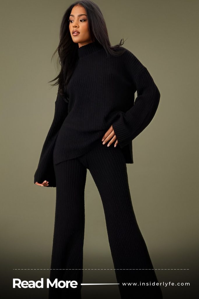 Wide leg trousers with a Knit Sweater