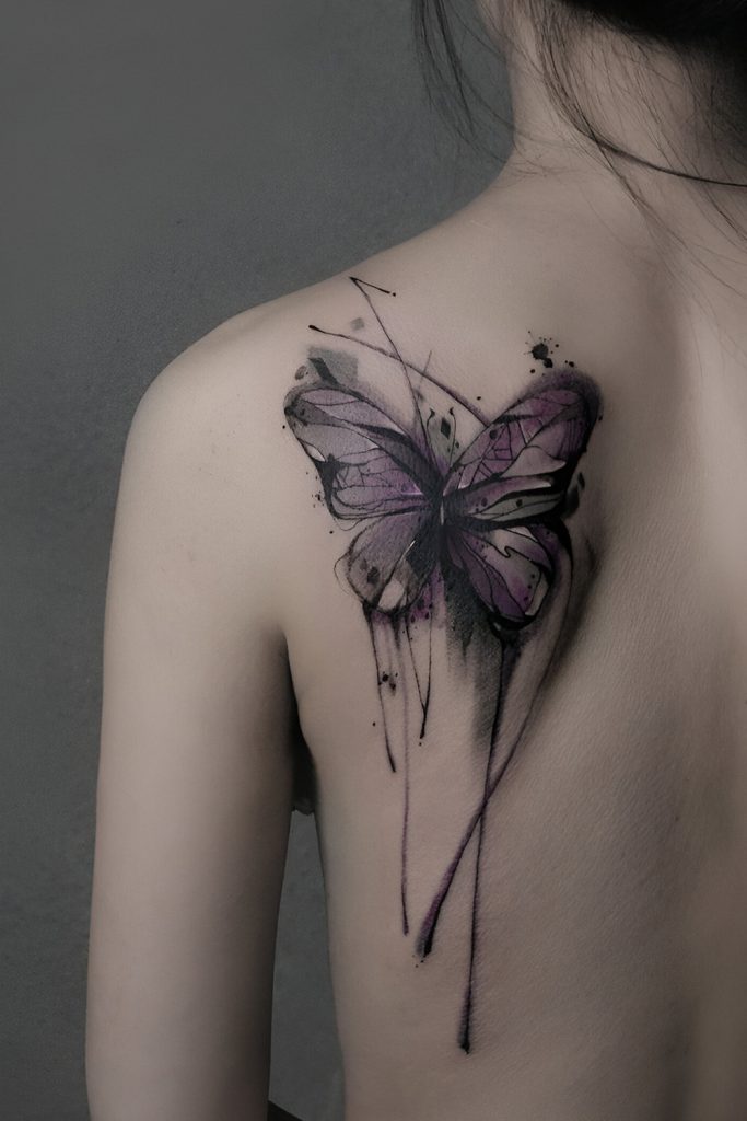Black and Gray Butterfly with Flower Vines