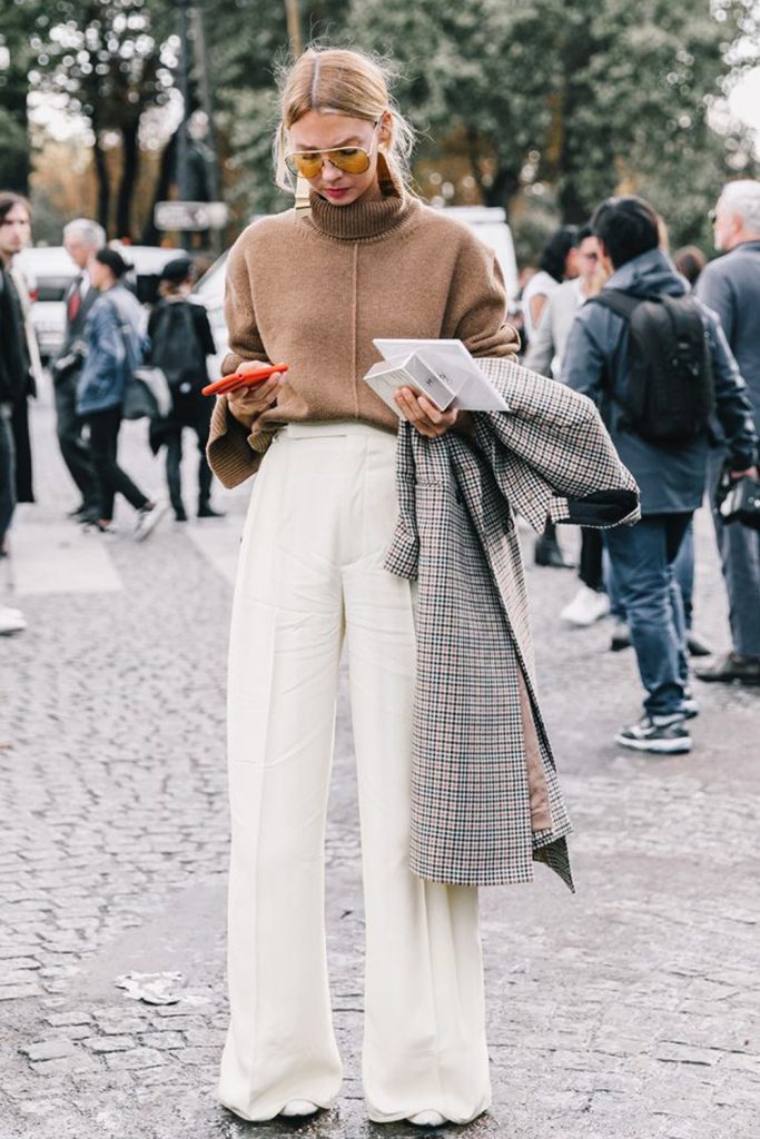 Chunky Knit Sweater with High Waisted Trousers