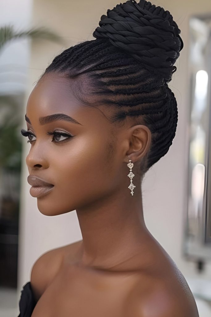 Cornrows style with bun