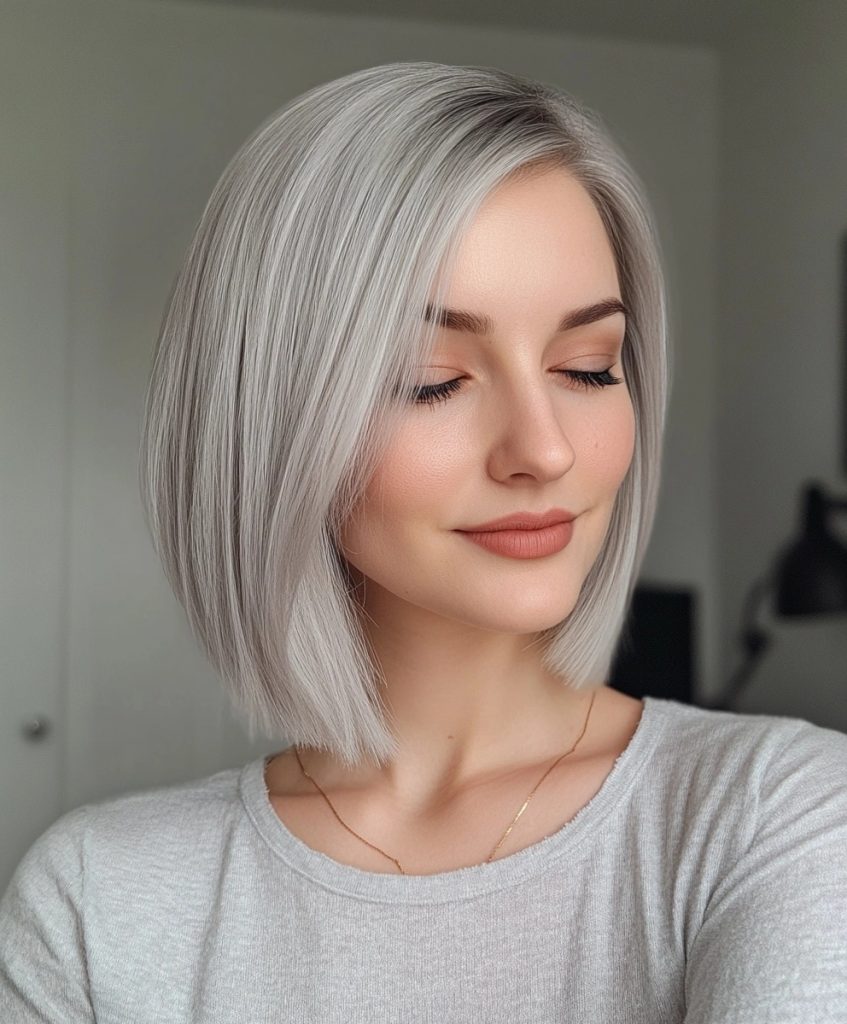 Grey Bob with Side Swept Bangs