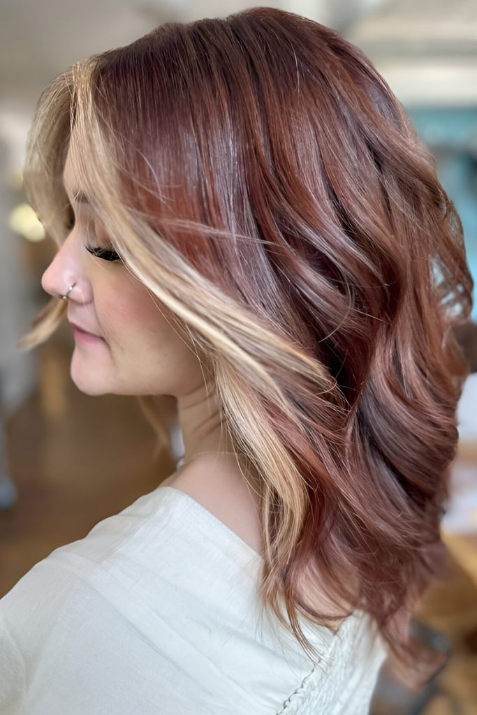 Honey Blonde with Soft Burgundy Roots
