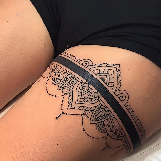 Intricate Mandala Thigh Tattoo