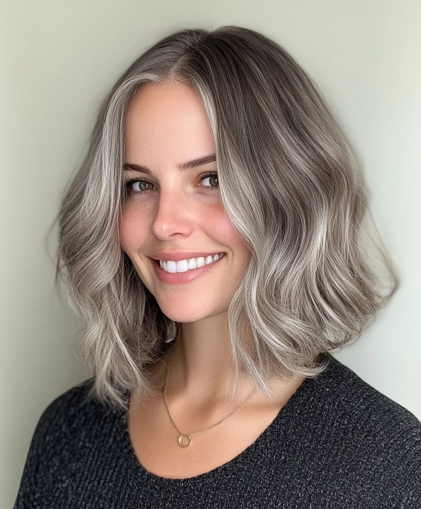 Layered Grey Bob with Soft Waves