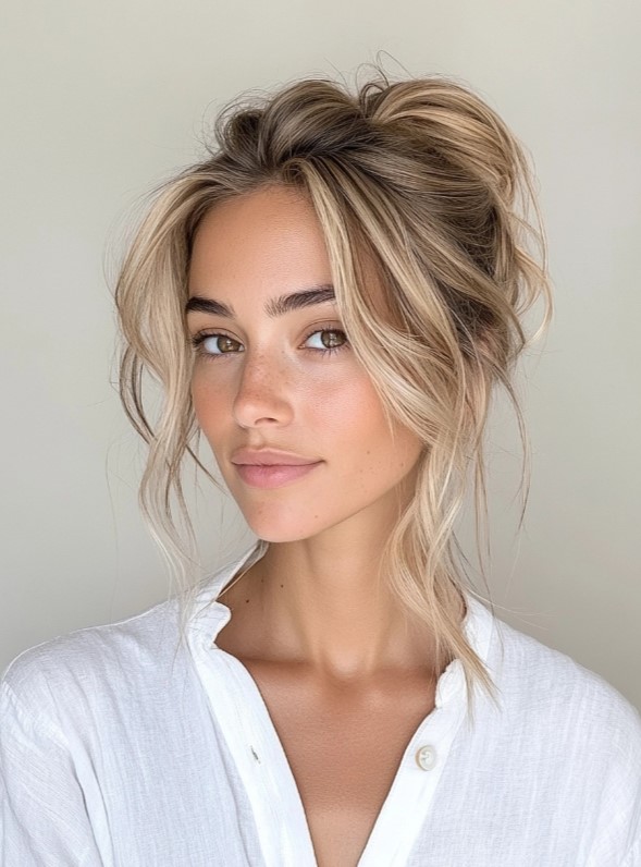 Messy Updo with Honey Lowlights