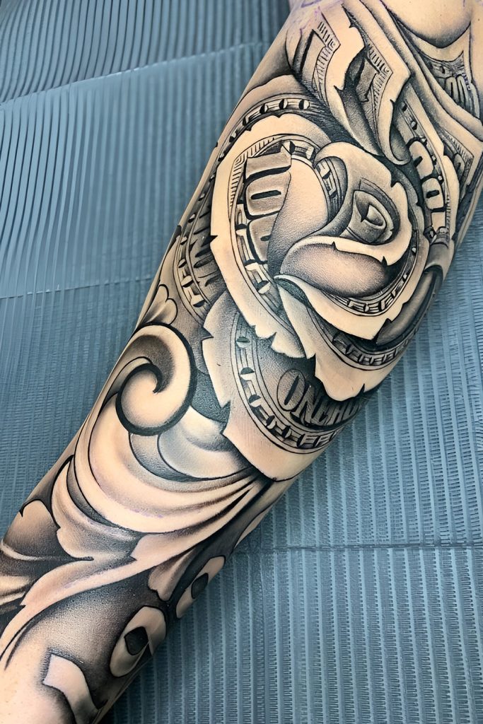 Money Rose Half Sleeve Tattoo