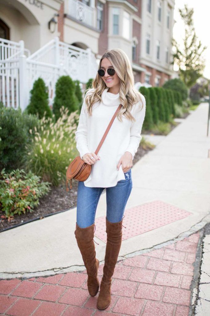 Oversized Sweater with Leggings and Knee High Boots