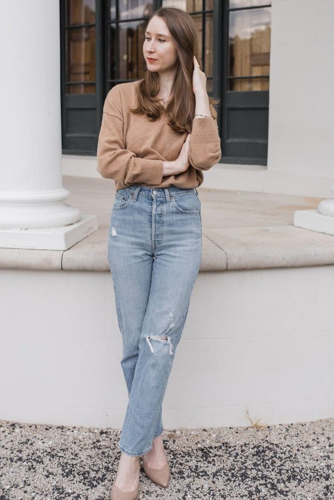 Oversized Sweater with straight leg jeans and a beanie