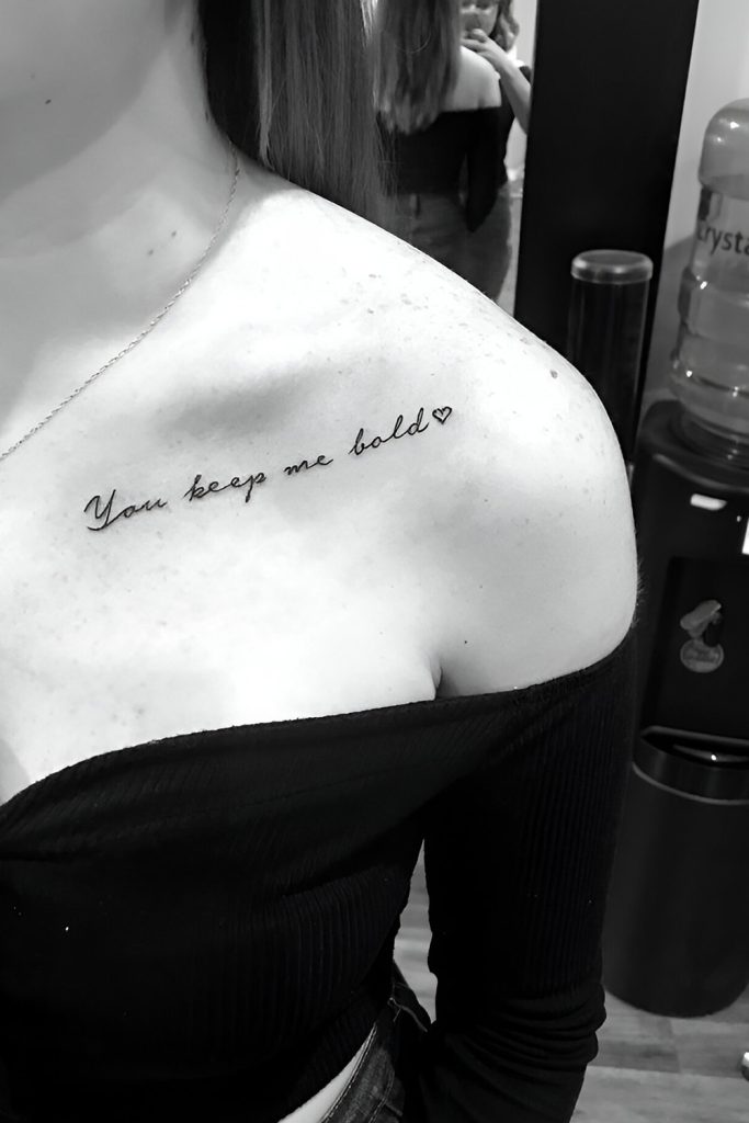 Script Name of Family Member Across the Collarbone