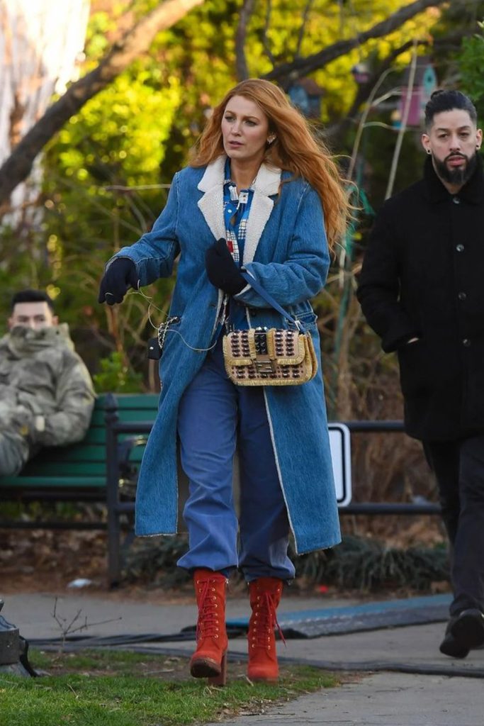 Statement Coat Over Simple Outfit Inspired by Blake Lively