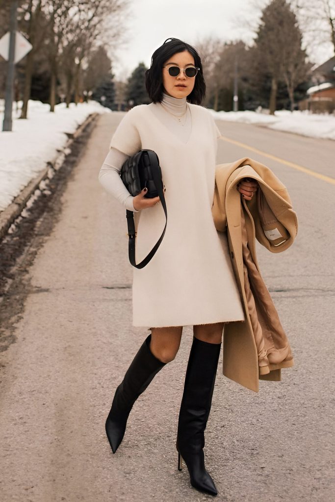 Sweater Dress with Knee High Boots