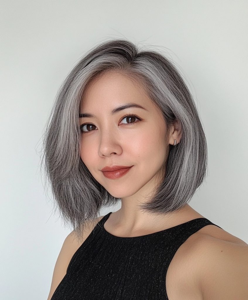 Textured Grey Bob with Fringe
