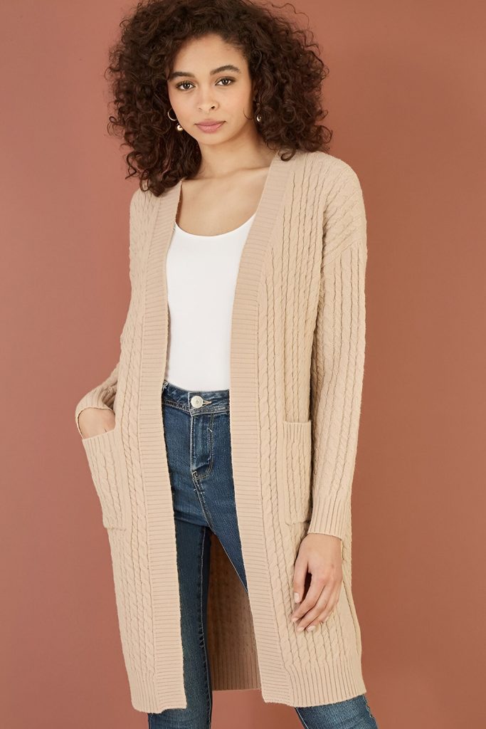 Cable Knit Cardigan with Satin Pajamas