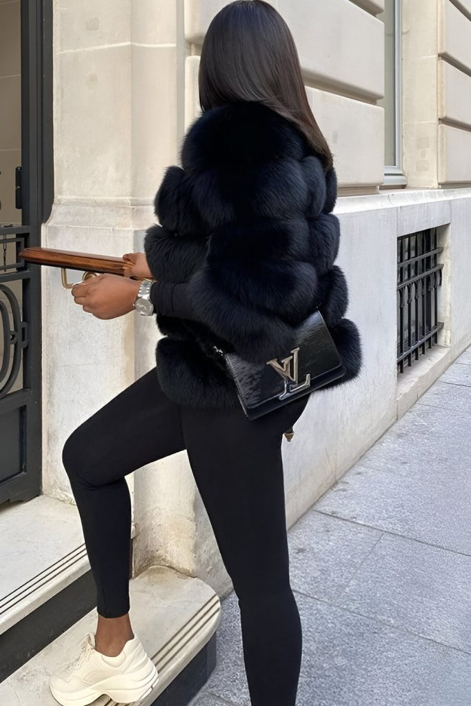 Faux Fur Coat with Leather Leggings