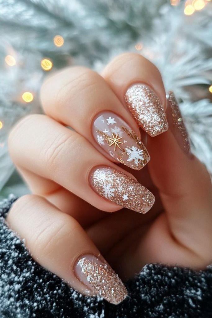 Gold Snowfall Nails
