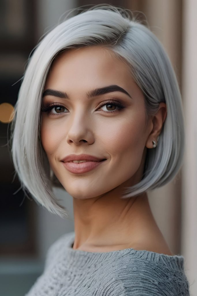 Sleek Straight Grey Bob