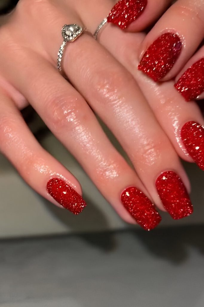 Sparkling Red Glitter Nails
