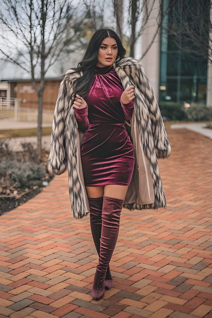 Velvet Dress and Faux Fur Coat