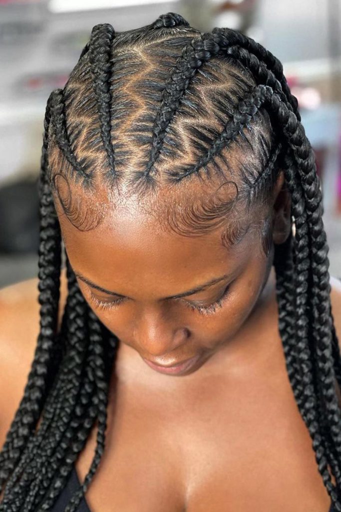 Zigzag Parted Goddess Braids
