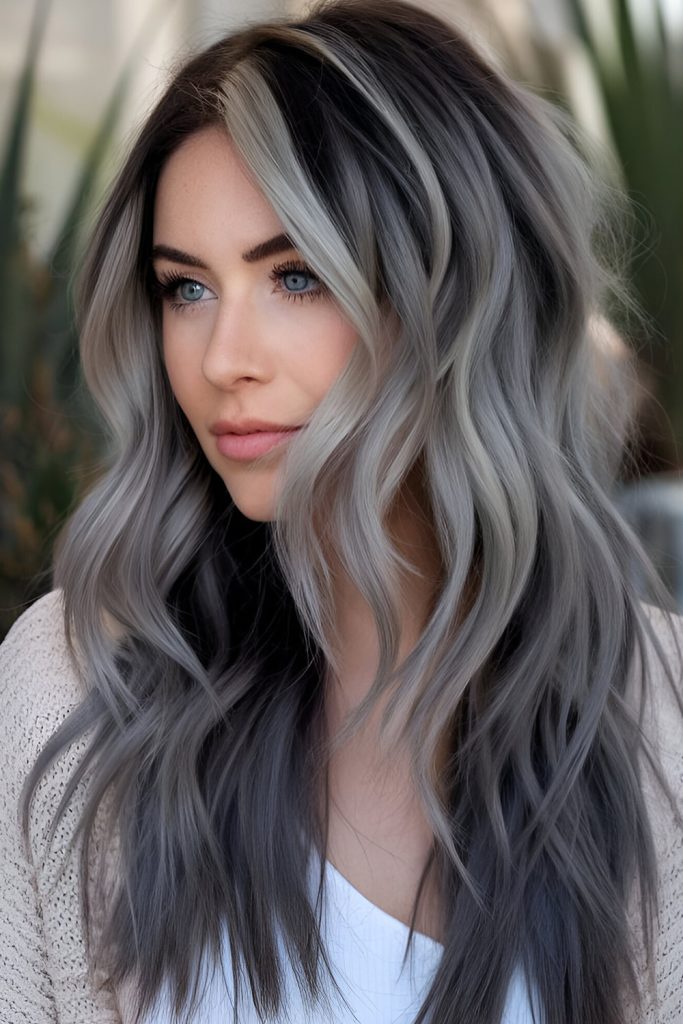 Ash Blonde with Silver Streaks