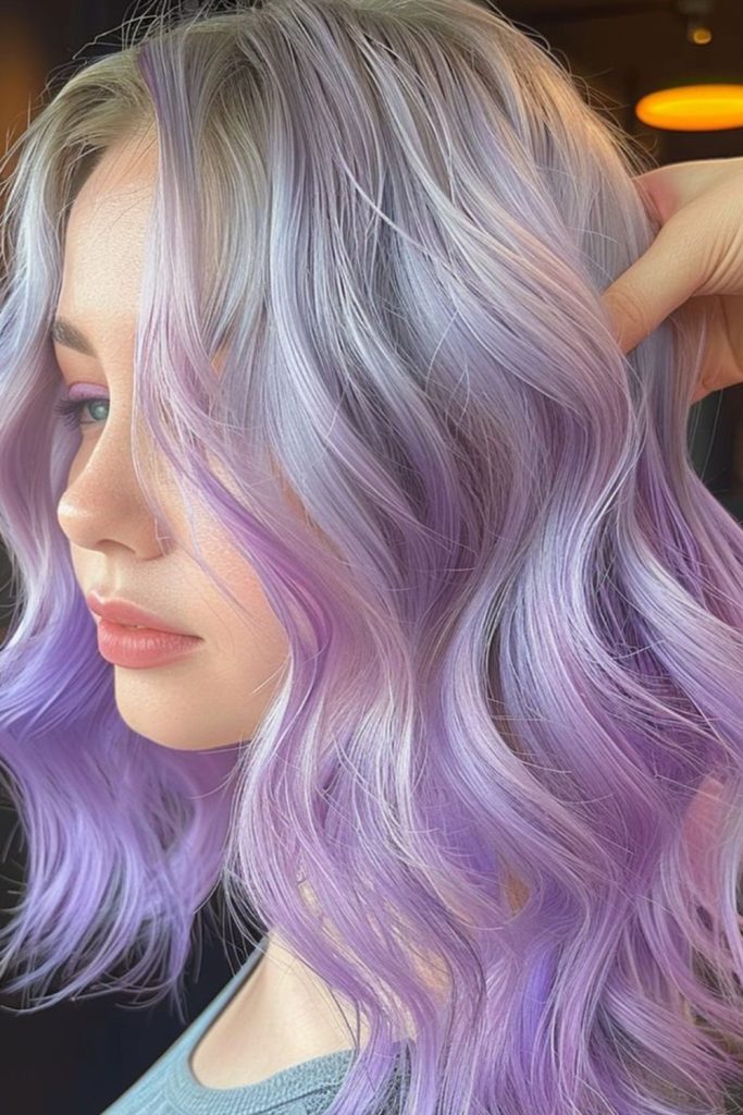 Asymmetrical Cut with Platinum to Lilac Melt