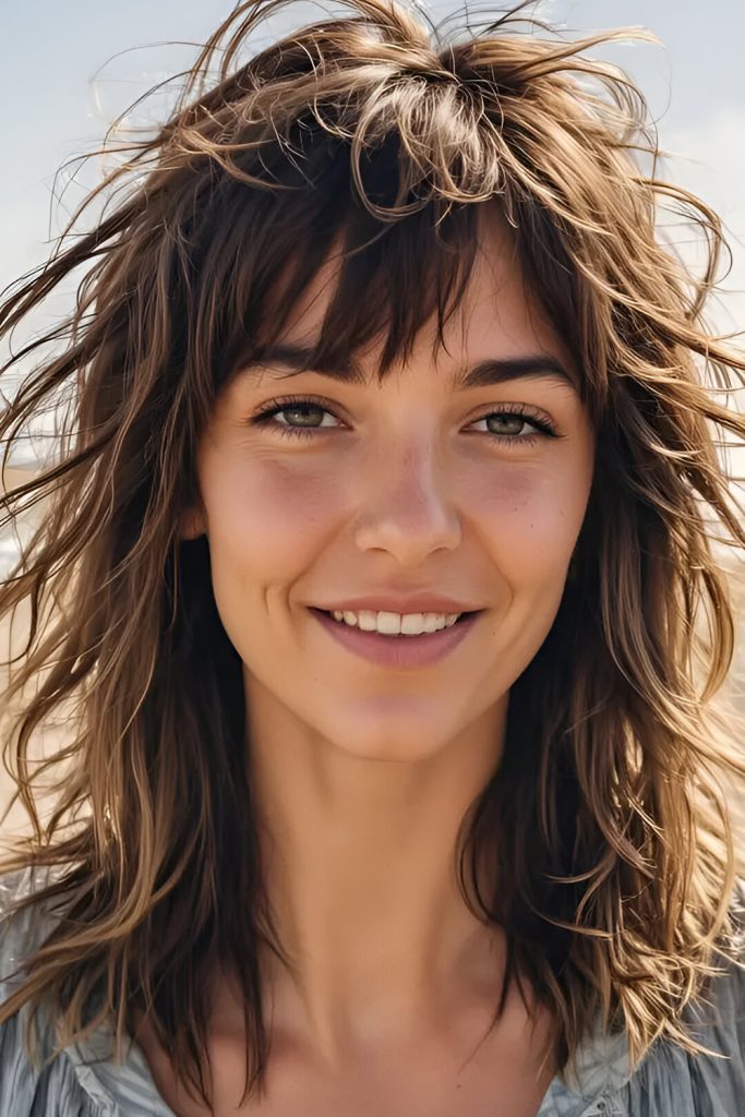 Asymmetrical Wolf Cut with Straight Bangs