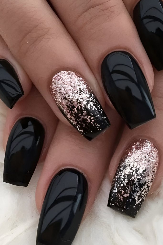 Black matte with glitter tips