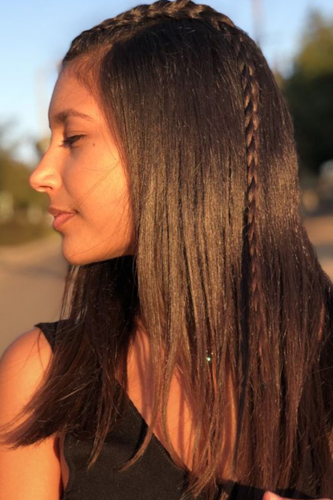 Braid Accent on the Straight Hair