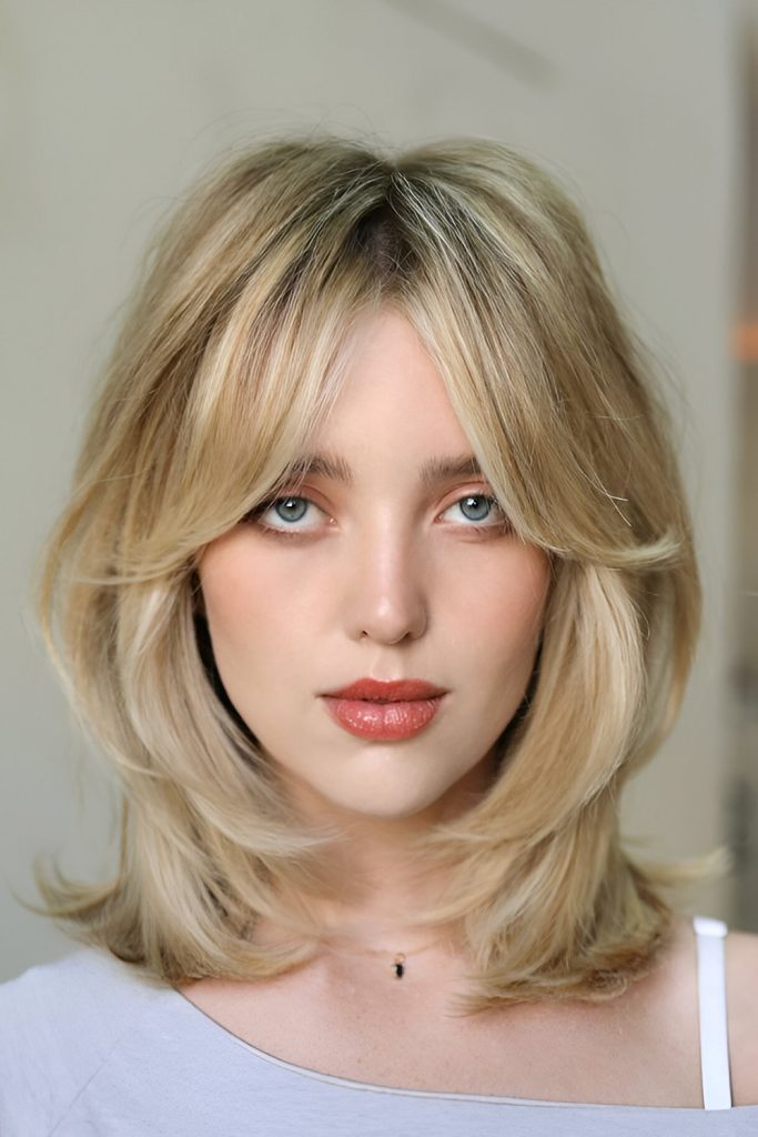 Curtain Bangs in Layered Soft Bob