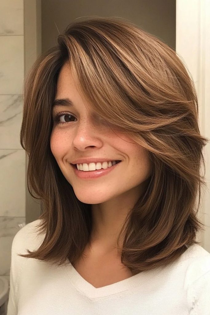 Curtain Bangs with Layered Lob