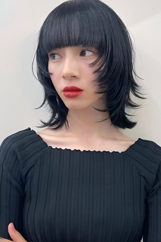 Korean Wolf Cut with Asymmetrical Bangs